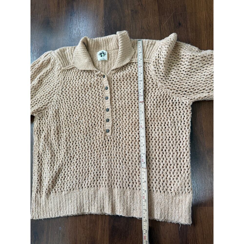 We The Free Snowdrift Pullover Sweater Open Knit Crochet Tan Sz L Boho Beach - Picture 5 of 8